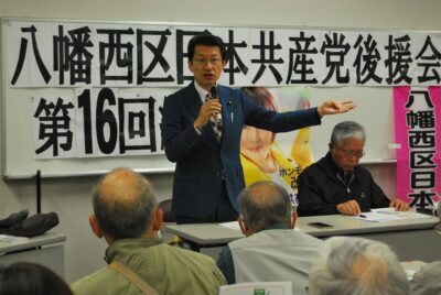 参院選勝利に全力をあげると訴える田村氏＝２６日、北九州市八幡西区