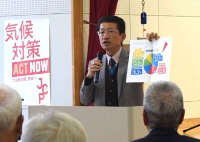 国政報告をする田村氏＝８日、福岡県宗像市
